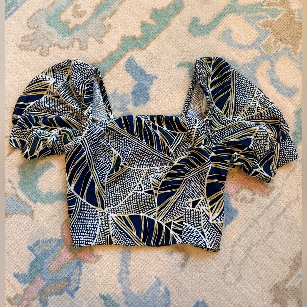 Lavender Brown cropped Leaf Print Blouse